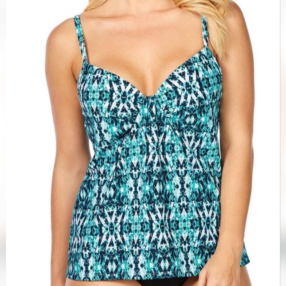 Island Escape Green Tankini Swim Top Size 8